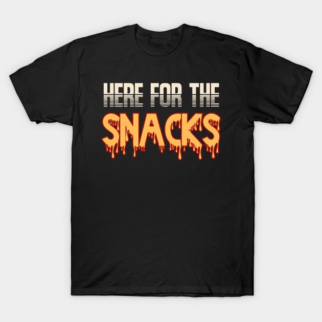 Here For The Snacks Football Baseball Sports Fan Funny Print T-Shirt by Beth Bryan Designs